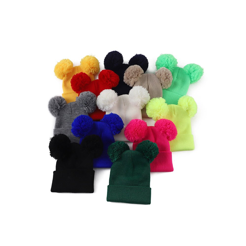 Double Pom - pom Knitted Acrylic Yarn Beanie - Yorkn Inc✅
