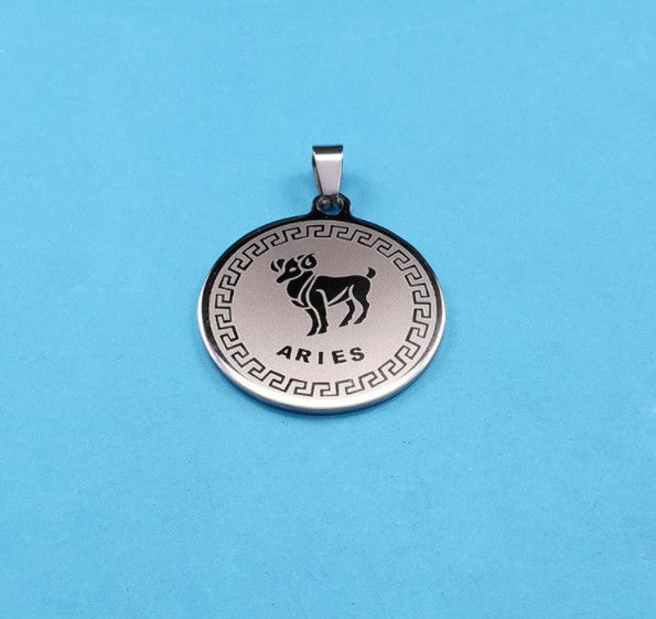 Collier pendentif rond en acier inoxydable 