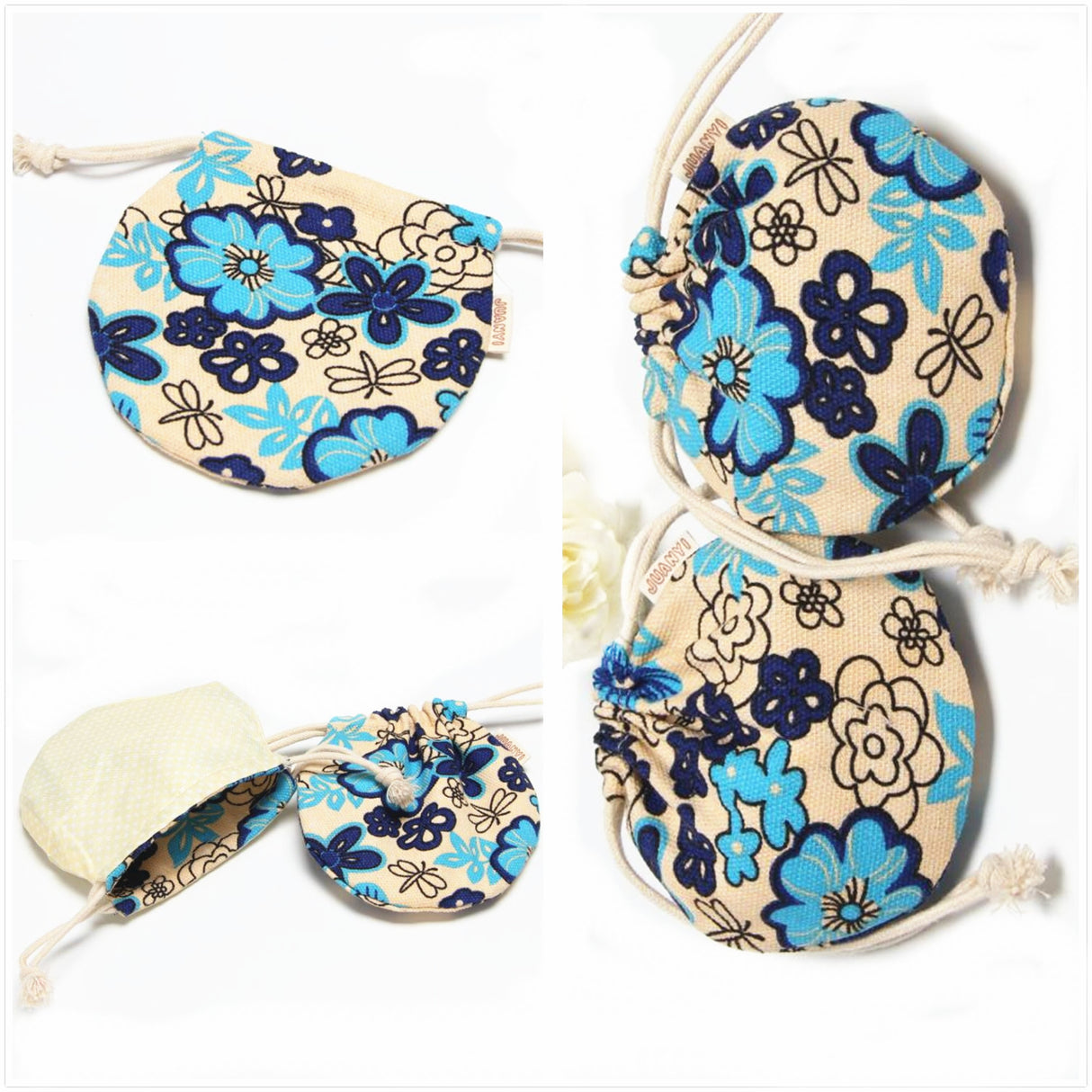 Pochettes rondes en tissu avec cordon de serrage 