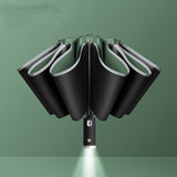 Parapluie à inversion automatique avec poignée de lampe torche LED et bord réfléchissant 