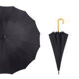 Parapluie droit classique coupe-vent à 16 baleines et poignée courbée en bois 