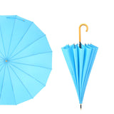 Parapluie droit classique coupe-vent à 16 baleines et poignée courbée en bois 