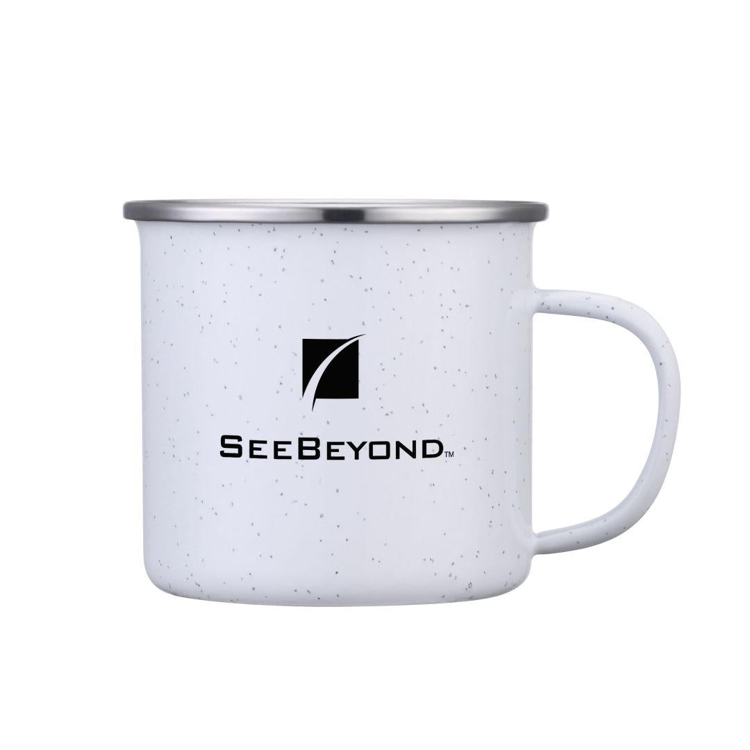 12oz Camping Enamel Mug With Full Size Sparkles Dots Outside