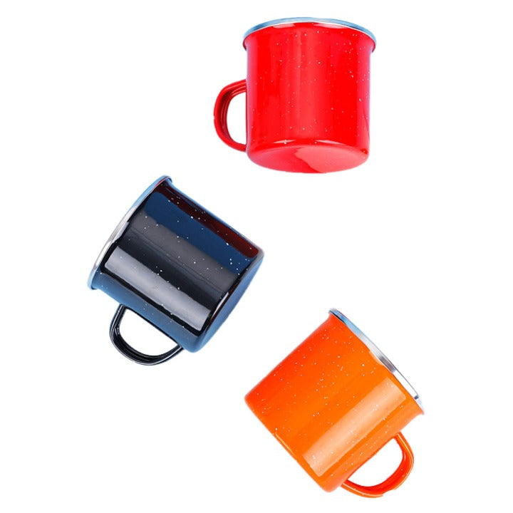 12oz Camping Enamel Mug With Full Size Sparkles Dots Outside