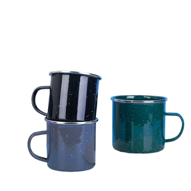 12oz Camping Enamel Mug With Full Size Sparkles Dots Outside
