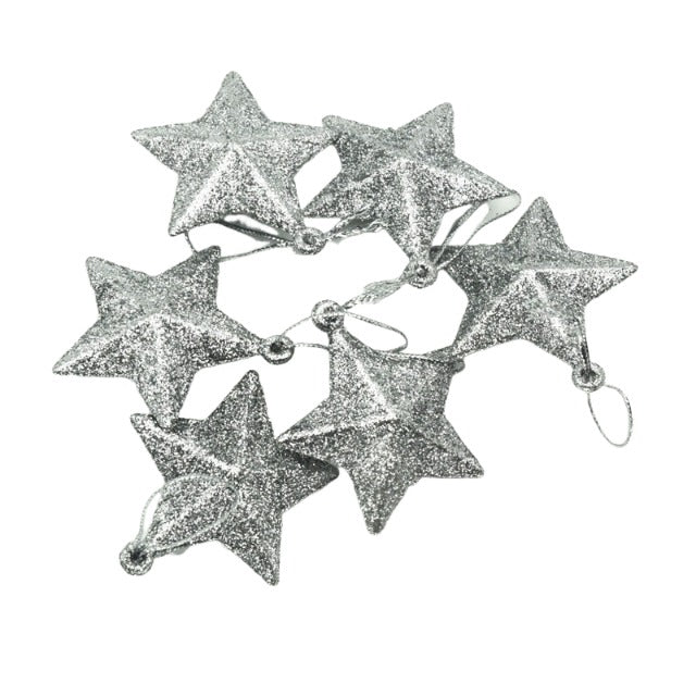 Juego de 6 adornos navideños de estrellas brillantes 