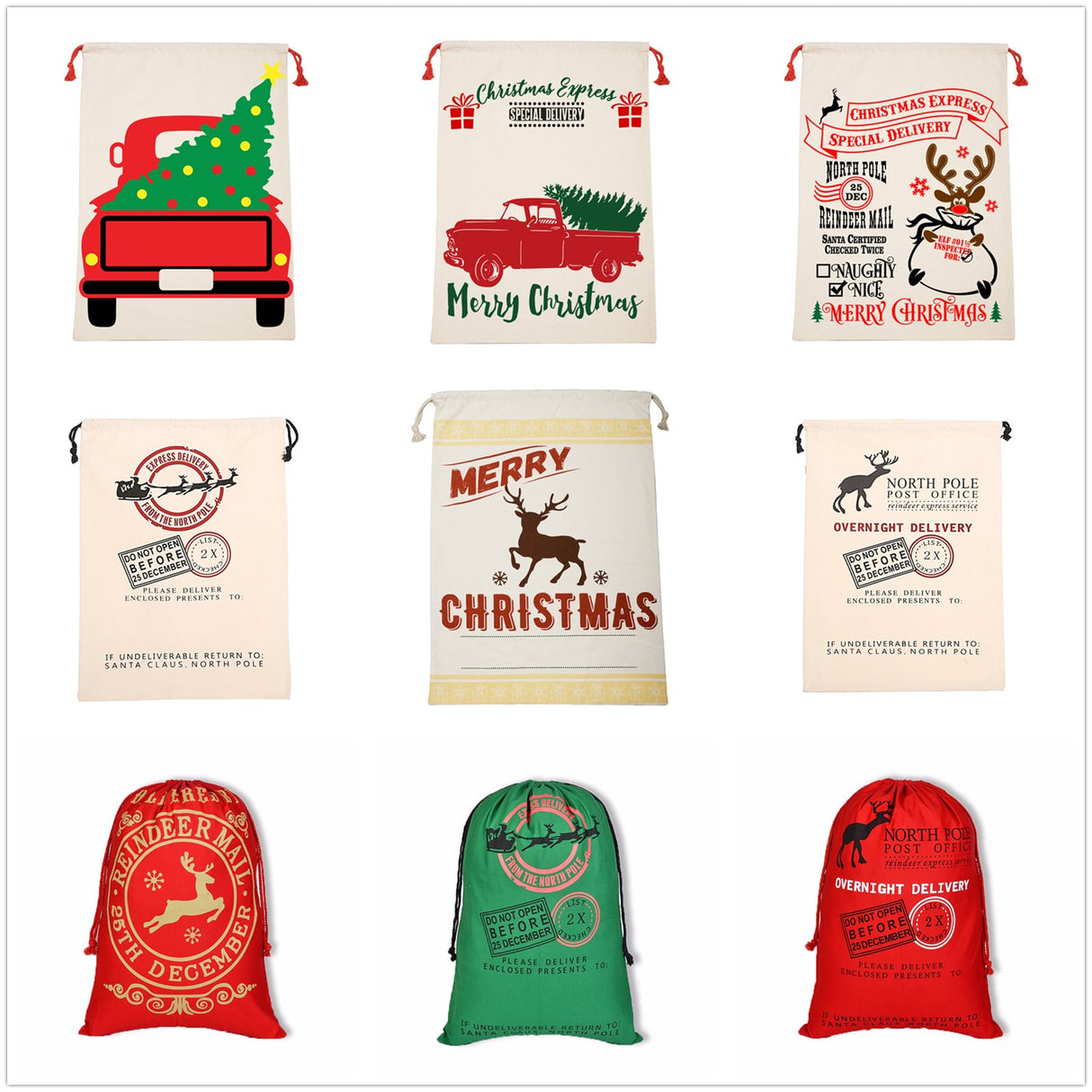 Grand sac de Noël en coton avec cordon de serrage 