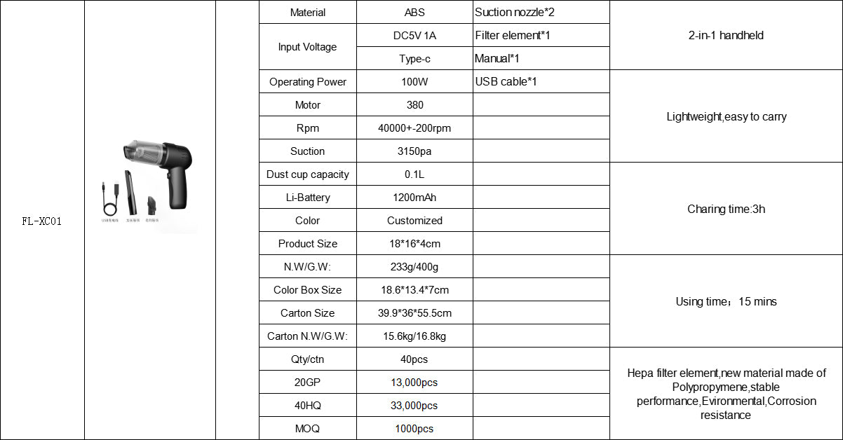 Aspiradora portátil de mano 