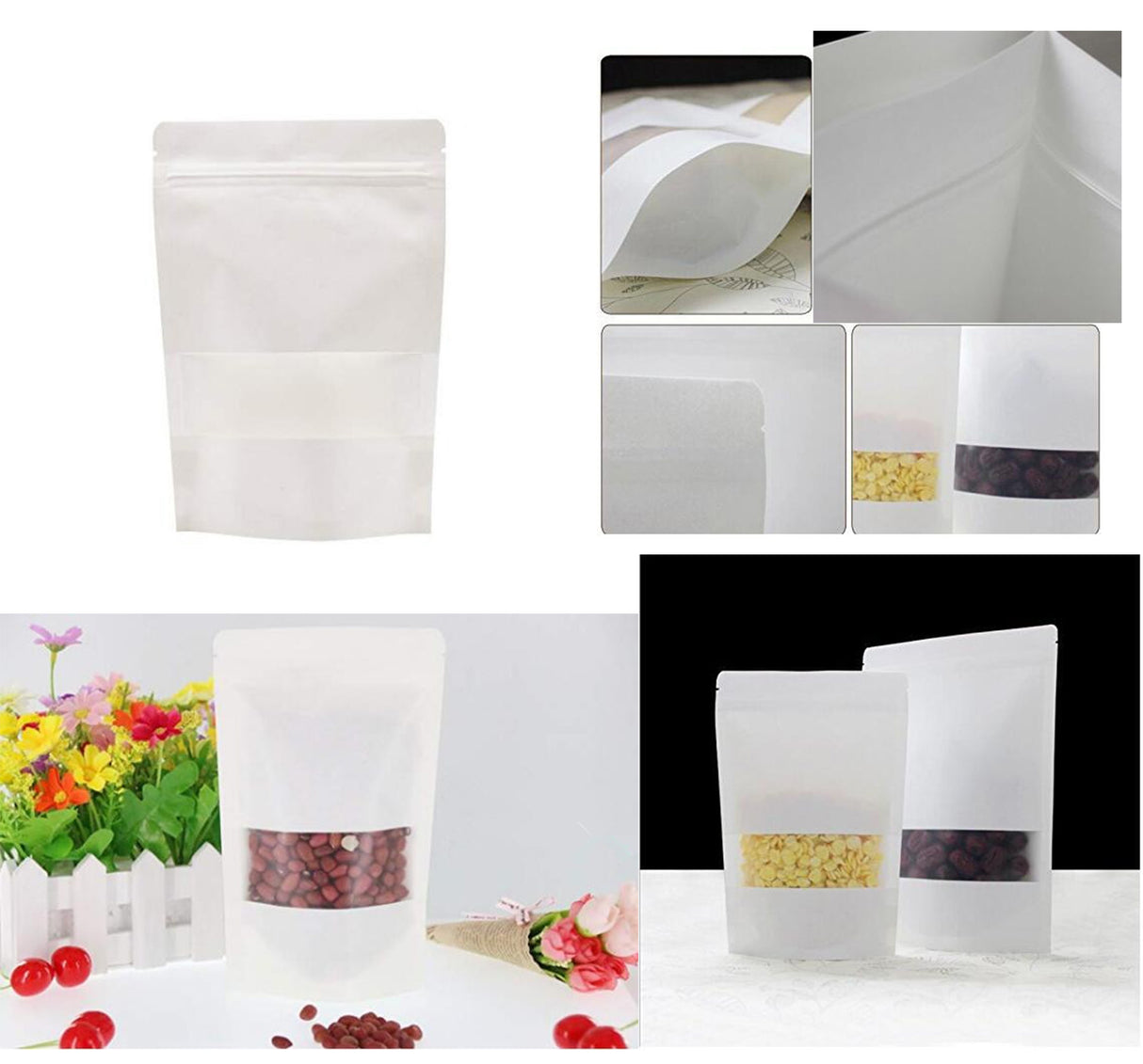 White Kraft Zip Lock Stand Up Food Bags