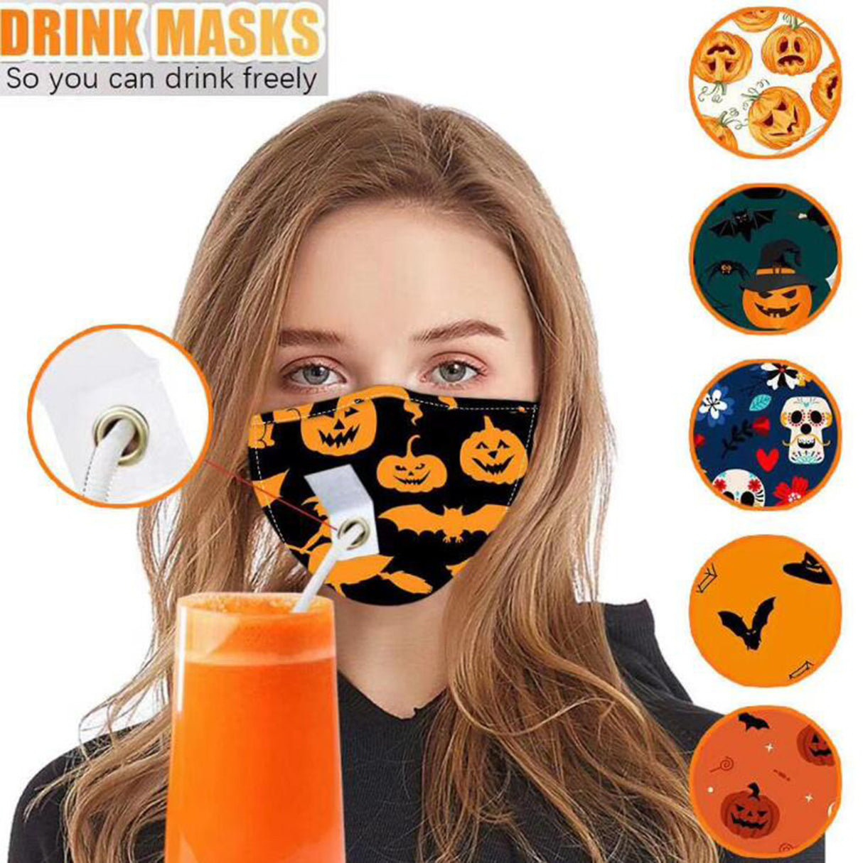 Decorative Face Mask With Straw Hole