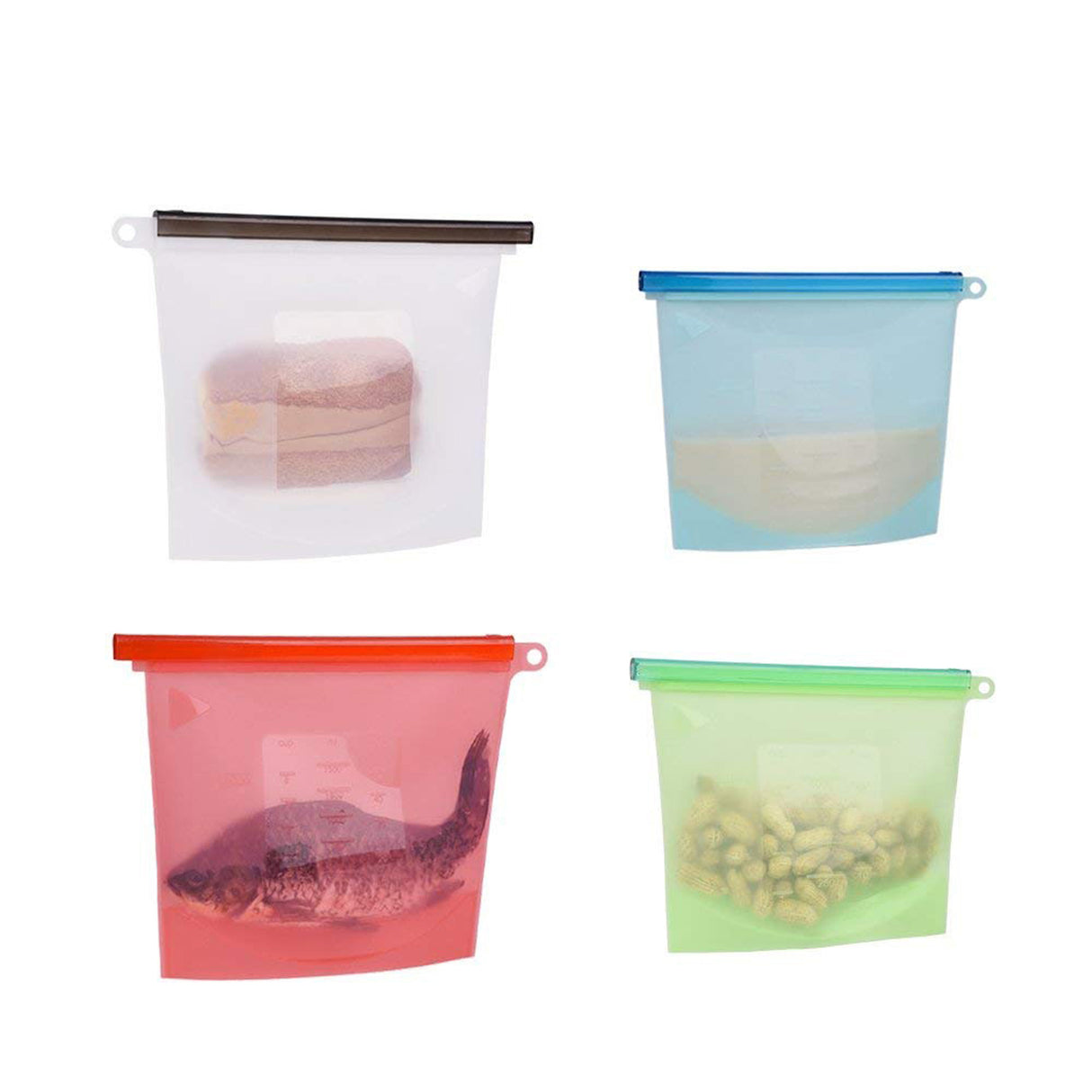 Juego de bolsas de almacenamiento reutilizables de silicona 