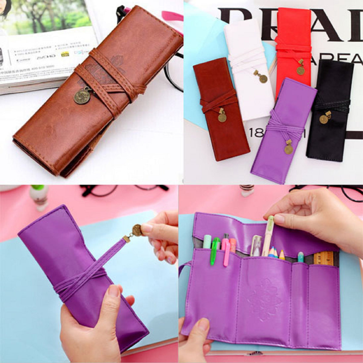 Trousse à crayons en cuir synthétique 