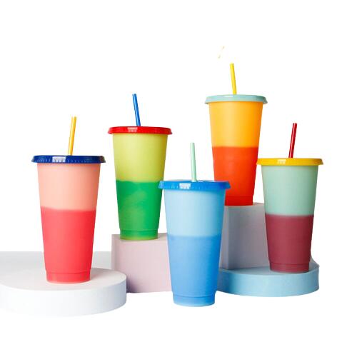 Gobelets à changement de couleur de 17 oz avec couvercles et pailles 