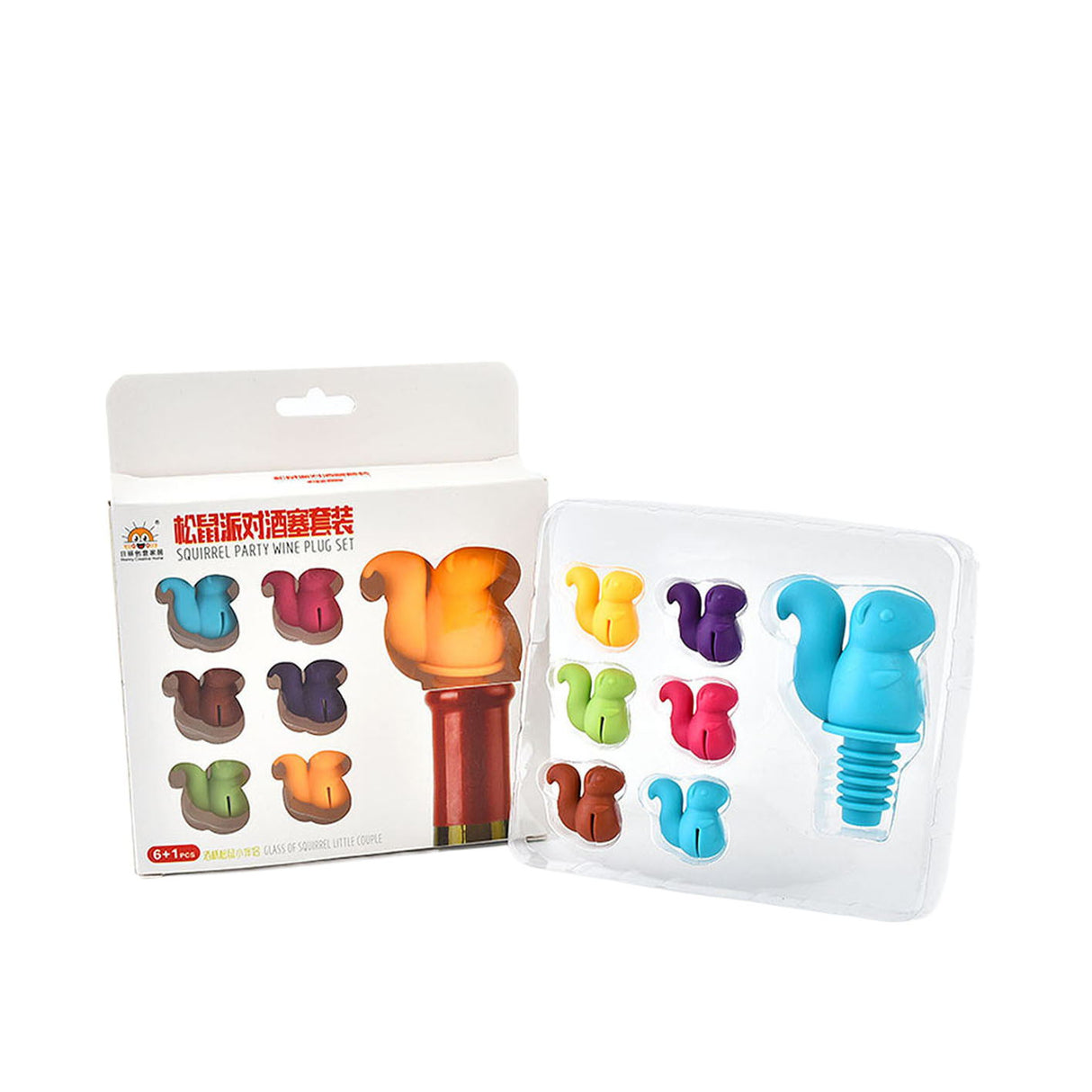 Juego de tapones de vino con forma de ardilla 