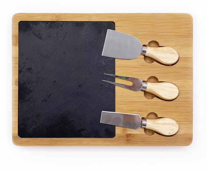 Ensemble de planches à fromage et d'ustensiles en bambou/ardoise 