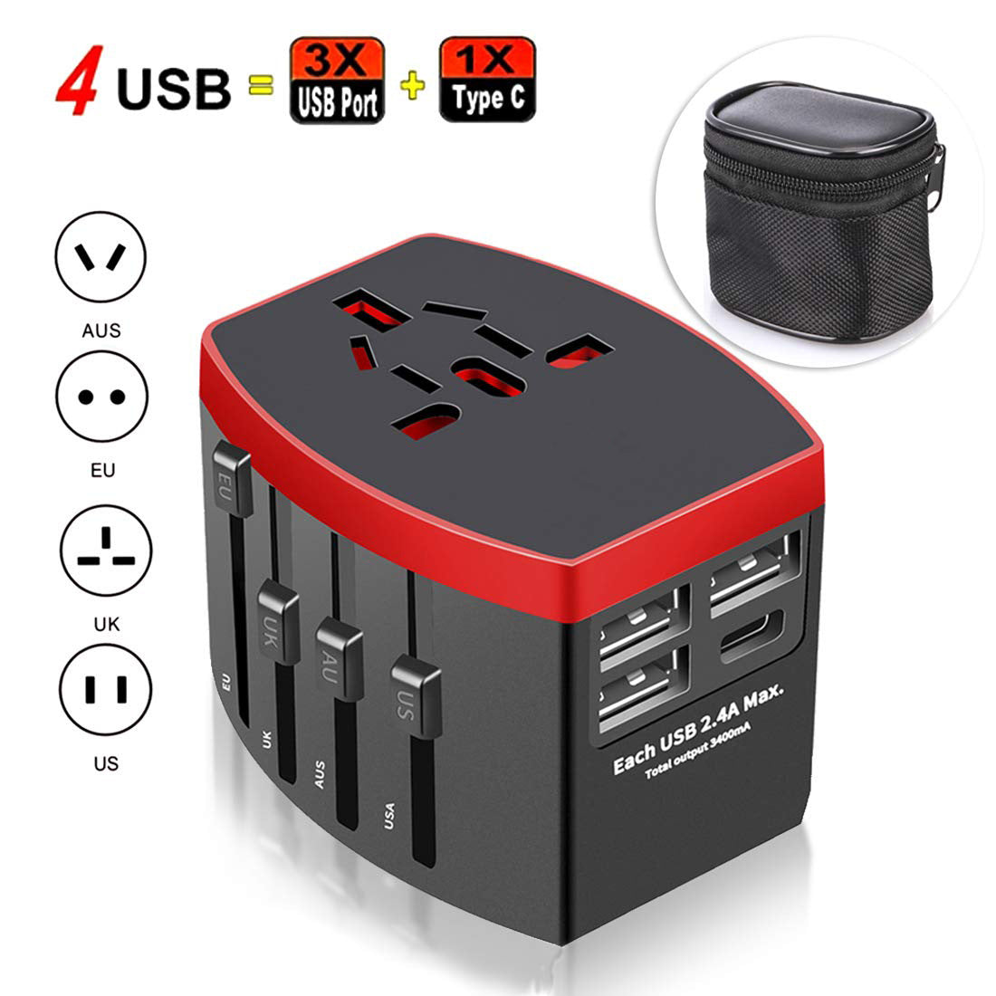 Adaptador de viaje universal con estuche 