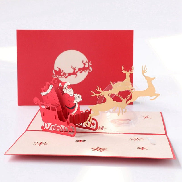 3d Christmas Reindeer Sleigh Pop - up Card - Yorkn Inc✅