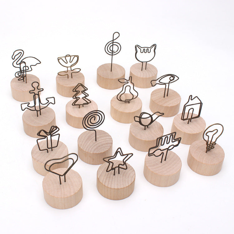 Porte-notes en bois et porte-photos en fil de fer 