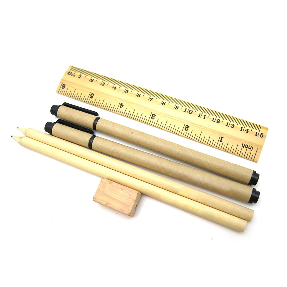 Ensemble de six crayons et règles 