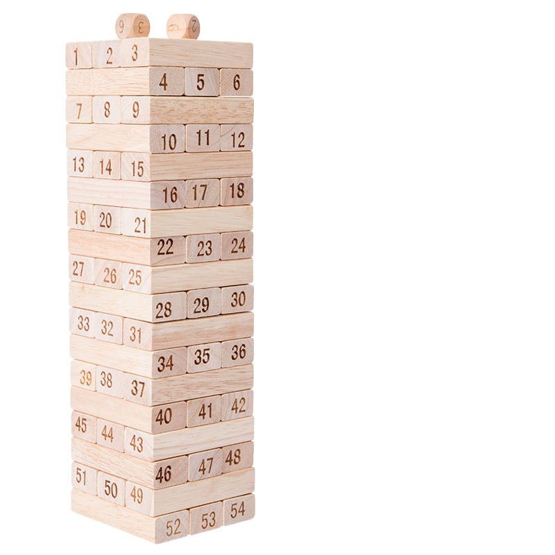 54pcs Wooden Jenga With Two Dices - Yorkn Inc✅
