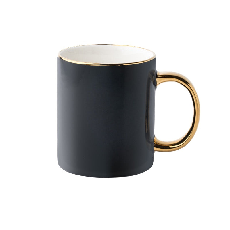 Tasse en céramique à bord doré de 12 oz 