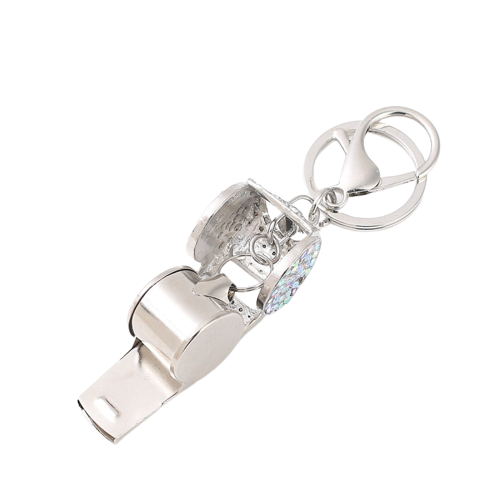 Llavero con silbato de diamantes de imitación y caja 