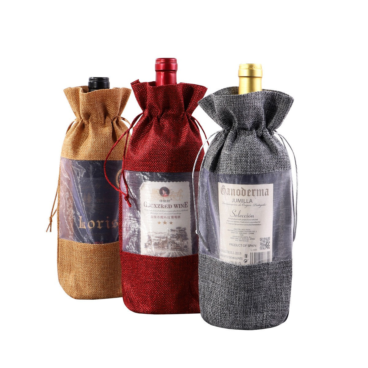 Bolsa para botella de vino con etiqueta colgante 