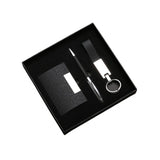 Premium Pu Leather Business Card Holder Keychain & Metal Pen Set