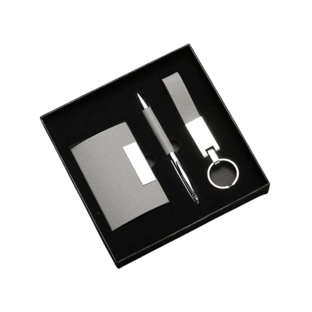Pu Leather Business Card Holder Keychain & Metal Pen Set
