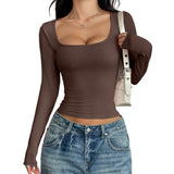 Square Neck Long Sleeve T-shirt For Women