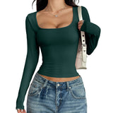 Square Neck Long Sleeve T-shirt For Women