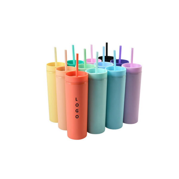 Vaso de doble pared de 16 oz con pajita 