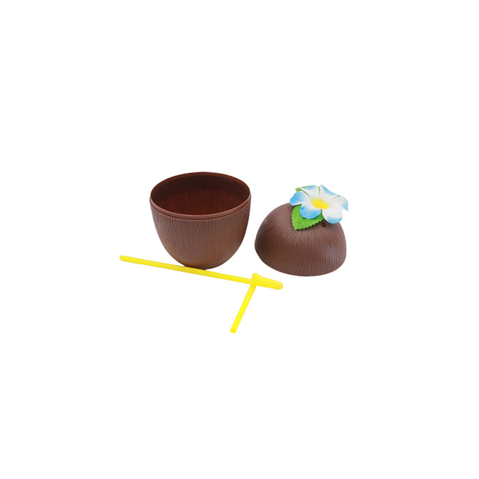Tasse en noix de coco de 500 ml avec paille en forme de fleur 