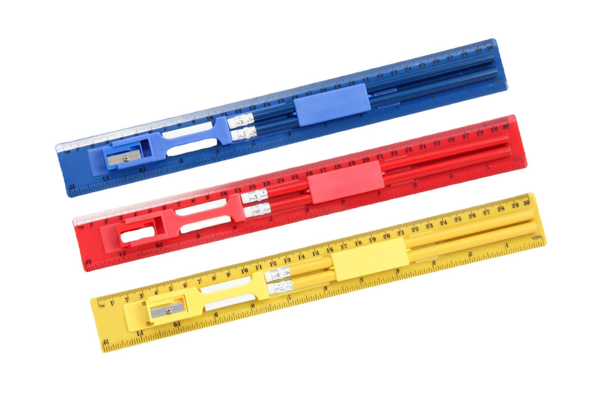 Coffret de crayons avec gomme, taille-crayon et règle 