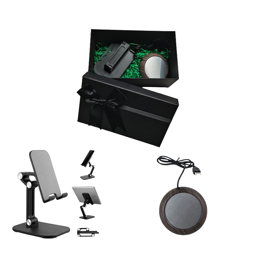 Set de regalo navideño con calentador de tazas y soporte para teléfono 