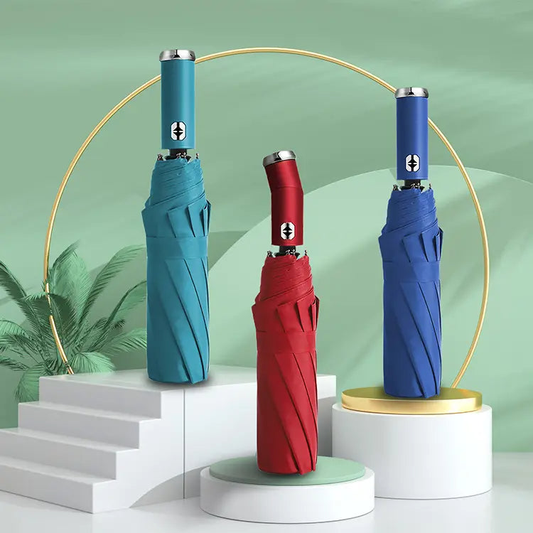 Flashlight Automatic Triple-fold Umbrella