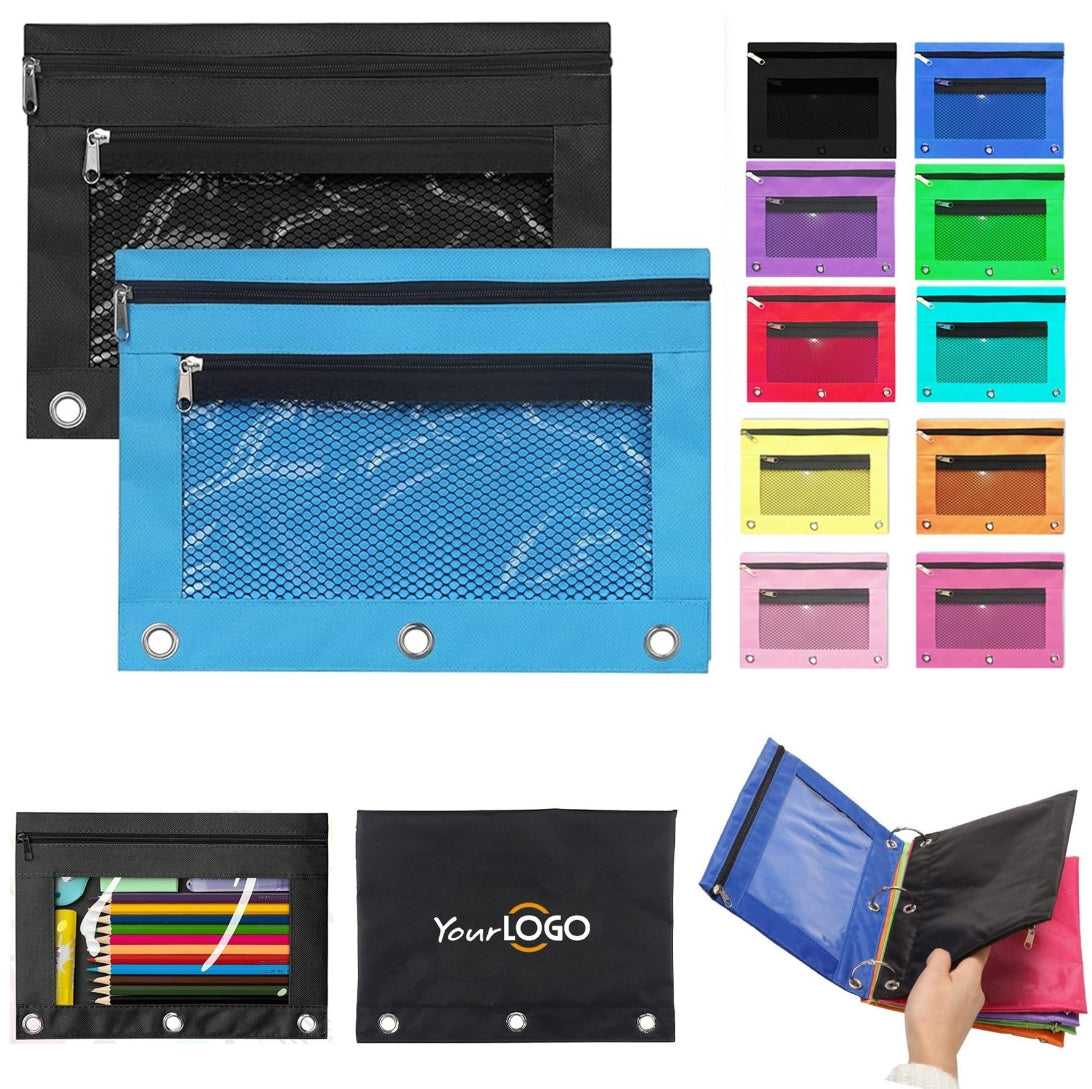 Trousse à crayons à 3 anneaux avec fenêtre transparente 