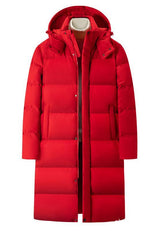 Manteau long à capuche et doudoune isolante 