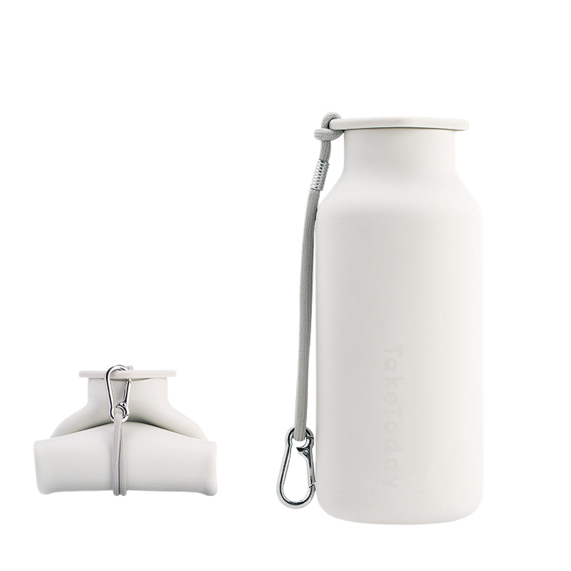 Botella de agua de viaje de silicona plegable 