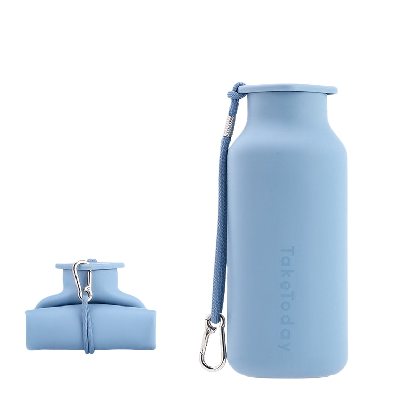 Botella de agua de viaje de silicona plegable 