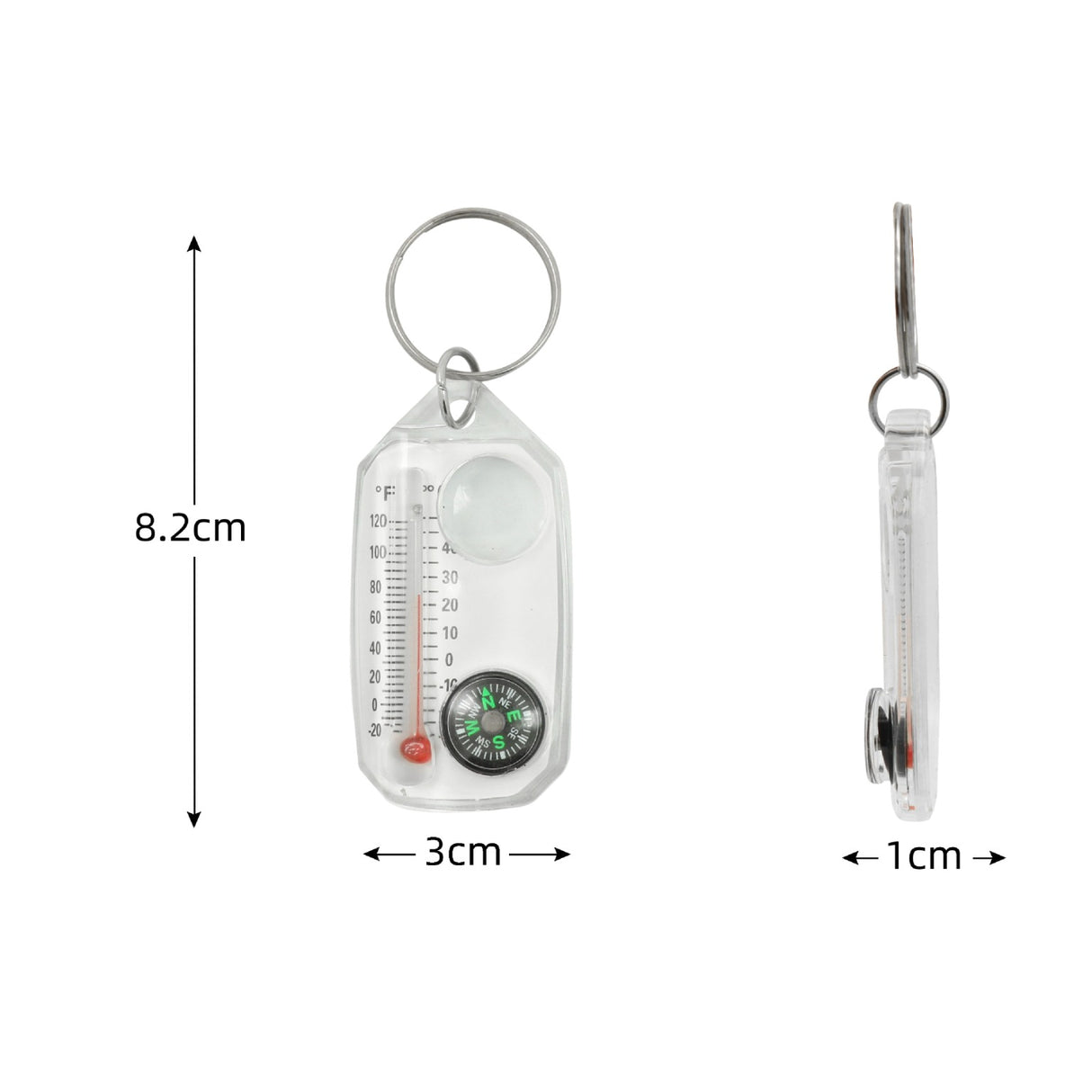 Porte-clés Boussole/thermomètre Loupe 