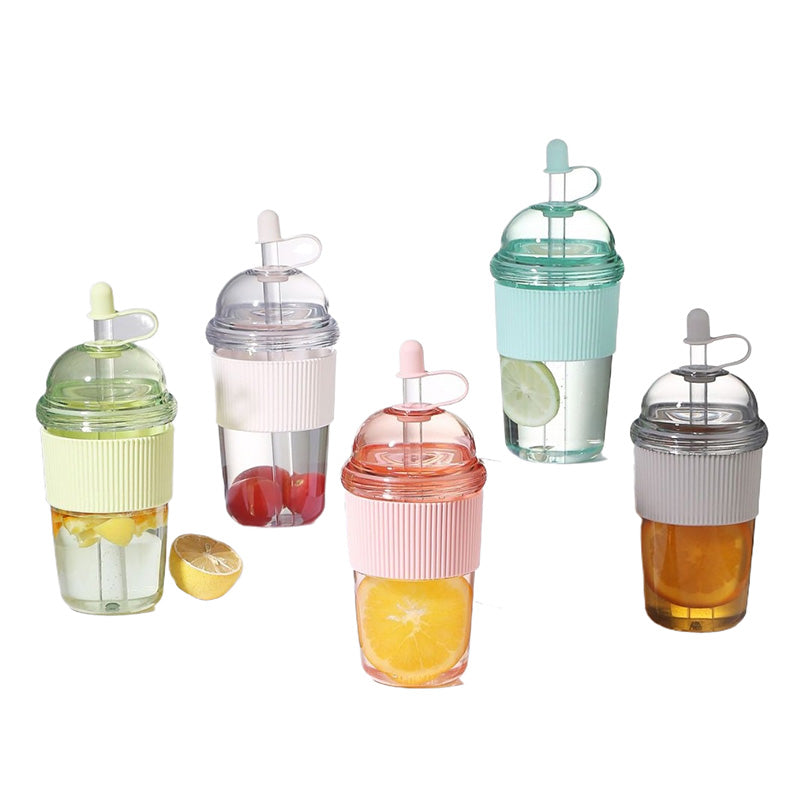 Vaso de agua portátil con pajita para exteriores de 520 ml 