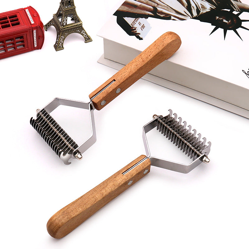 Dog & Cat Detangler Comb - Natural Wood Handle