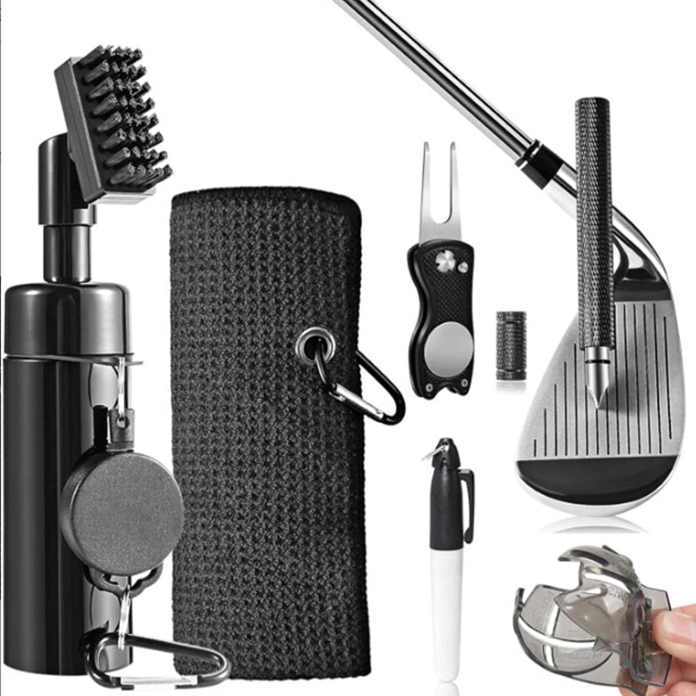 Cepillo de limpieza para palos de golf con pulverizador a presión y depósito de agua 
