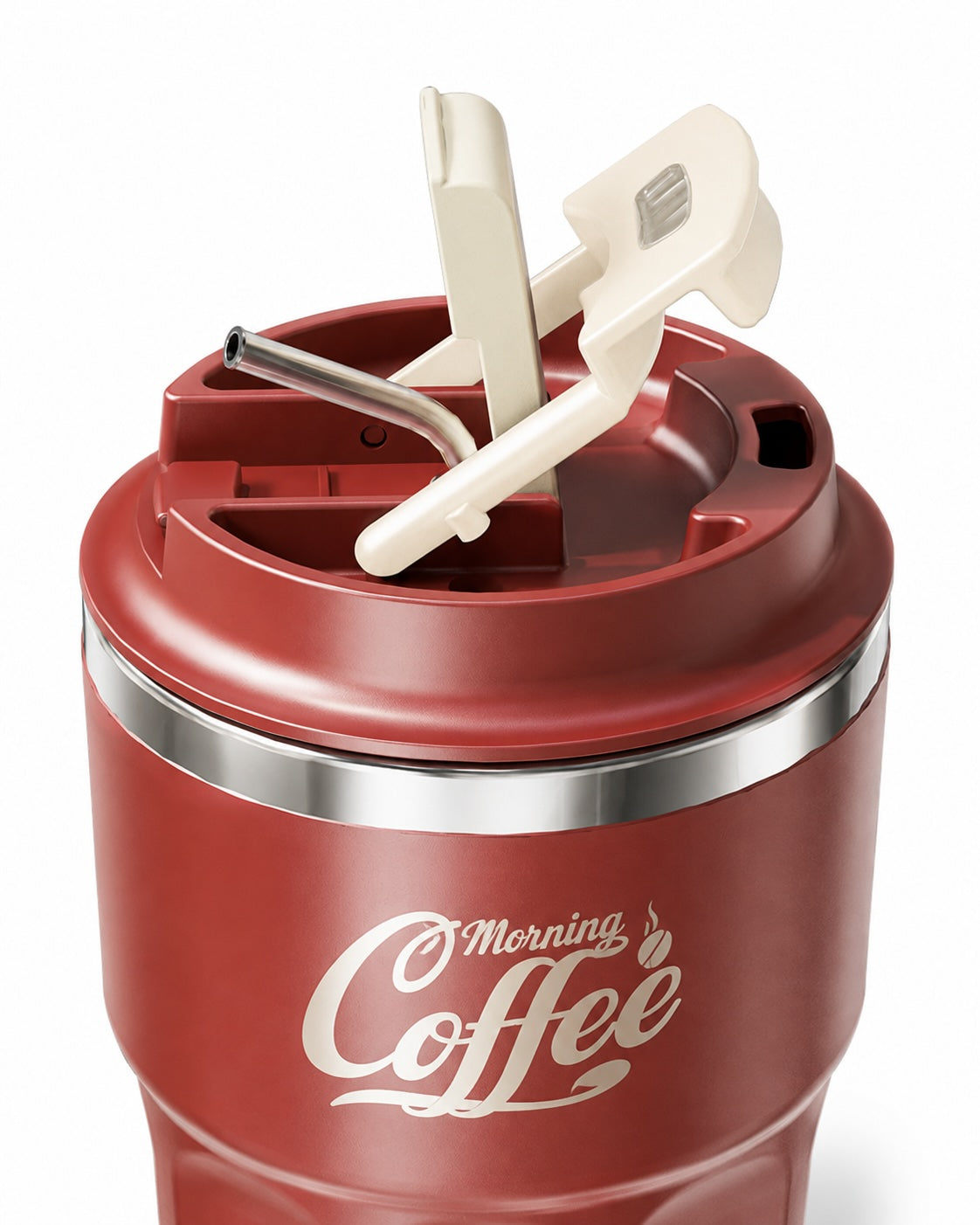 304 Stainless Steel Dual Drinking Travel Mug With Built-in S