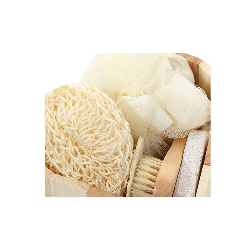 Wood Tray Natural Loofah Bath Set