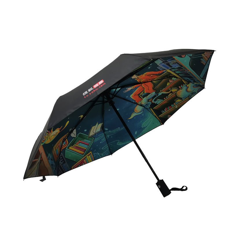 Auto Folding Compact Umbrella Full Size Underneath Printed - Yorkn Inc✅