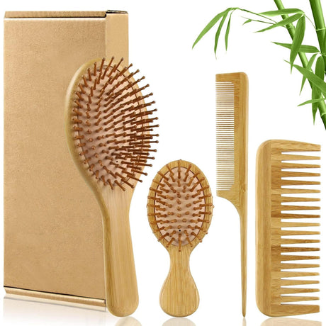 Bamboo Hairbrush And Comb Set - Yorkn Inc✅