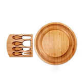 Bamboo Round Cheese Board W/4 Knives Set - Yorkn Inc✅