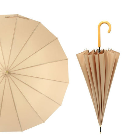 Classic Windproof Straight Umbrella 16 Ribs Wood Crook Handle - Yorkn Inc✅
